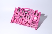 Kit d'outils de 135 pièces pour la maison, ensemble d'outils de réparation manuels, boîte de rangement rose