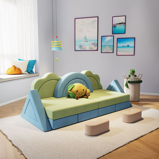 CertiPUR-US Certified Foam Building Fort Play Couch for Toddlers Creative Upholstered Fabric Kids Sofa for Bedroom Home Playroom