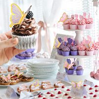 Lot de 22 décorations de gâteau d'anniversaire en acrylique circulaires Nicro Wholesale, avec petits papillons pour cupcakes, à faire soi-même