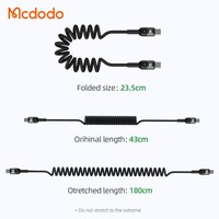 Cable de Carga Retráctil Mcdodo 786/641/642/196 de 60W USB C con Resorte, LED, Carga Rápida PD, 1.8M, Anti-Enredos, para Auto y Viajes