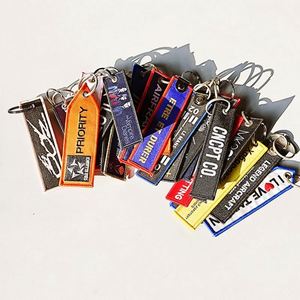 Custom Embroidery Company Logo <b>Name</b> Fabric Label Keyring <b>Ring</b> Chain Promotional Keychains & Carabiners - Product Image 1