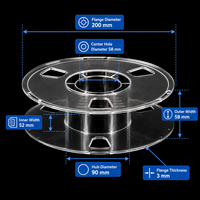 Bobine vide de 1 kg pour imprimante 3D, bobine en plastique réutilisable de 200 mm pour filament d'impression 3D, bobine de marque/fabricant