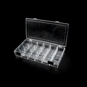 Caja de almacenamiento acrílica de plástico transparente, organizador de cuentas de joyería para uñas, 21831, 18 cuadrículas