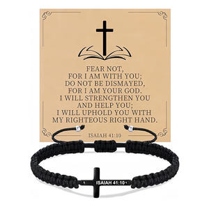 Bracelet en corde tressée chrétienne inspirant avec charme en acier inoxydable religieux en gros, gravé de versets bibliques - Product Image 4