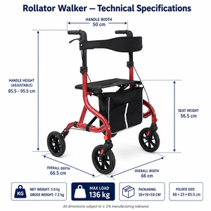 <span class=keywords><strong>Déambulateur</strong></span> médical avec siège pliable, léger, en aluminium, 4 roues, aide à la mobilité, certifié CE ISO 13485 - Product Image 2
