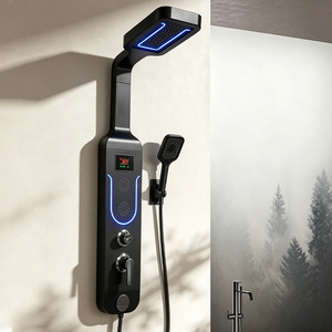 Smart Digital LED Shower Panel 304 Stainless Steel Rain Shower With Temperature Control Massage Function Black Series - Product Image 1