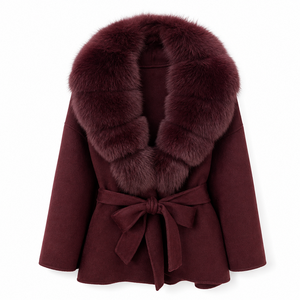 <span class=keywords><strong>Veste</strong></span> d'hiver décontractée pour femmes avec col en fourrure de renard véritable, manteau respirant <span class=keywords><strong>et</strong></span> <span class=keywords><strong>imperméable</strong></span> en mélange de laine avec ceinture - Product Image 1