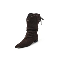 Bottes d'équitation pour femme en cuir véritable, à talon épais, mi-mollet, hiver, à bout pointu, à enfiler