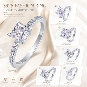 <span class=keywords><strong>Anello</strong></span> di Fidanzamento in <span class=keywords><strong>Argento</strong></span> Sterling S925 con Moissanite, Taglio Princess, Taglio a Pera, Taglio <span class=keywords><strong>Smeraldo</strong></span>, Gioiello di Lusso per Donna - Product Image 1