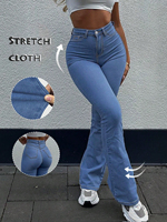 Jean slim taille haute bleu délavé style années 70 pour femme, coupe crayon extra longue, extensible, respirant, boutonné, grande taille, décontracté, streetwear