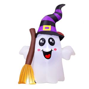 Décorations d'Halloween personnalisées de 1,9 m : Fantôme mignon tenant une balai, pour intérieur/extérieur, avec lumières LED intégrées pour jardin et pelouse - Product Image 1