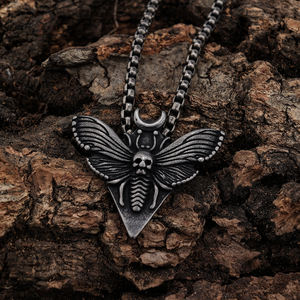 Collar con colgante de mariposa y cráneo de death goric para hombre, de plata antigua, de acero inoxidable, para insectos, punk, conjunto de joyería - Product Image 2