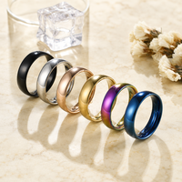 Set Cincin Stainless Steel Bulat Nyaman Dipakai, Polesan Berkilau Tinggi, Perhiasan Klasik untuk Ditumpuk