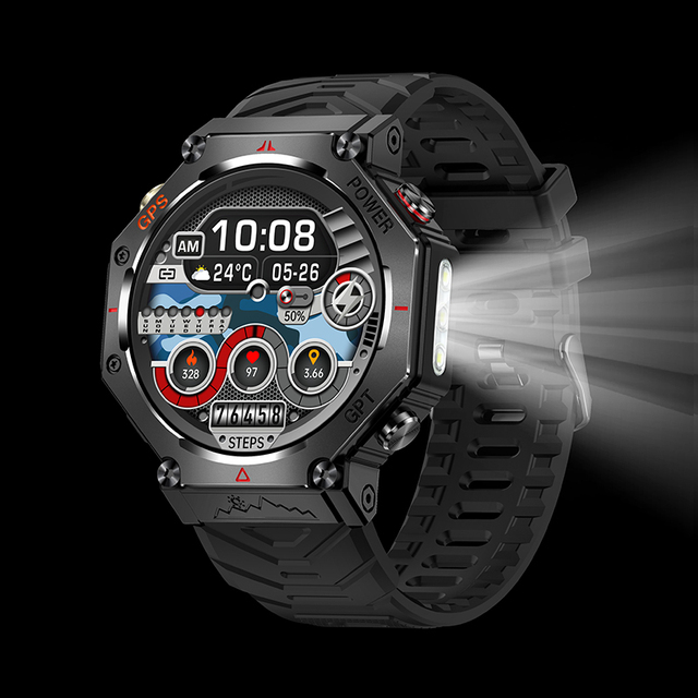 KC91 Outdoor Smart Watch 1.39'' HD Screen 3ATM Waterproof Sports Style LED Strong Flashlight Smartwatch for Women Men 2025 New