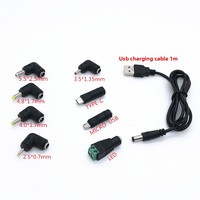 Set Kabel Pengisi Daya USB 8 Kepala dengan Konektor Lubang Bulat DC untuk Timbangan Elektronik, Senter, Kipas Mini - Kabel Daya 1 Meter