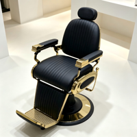 Fauteuil de barbier noir doré de qualité supérieure, dossier plissé vertical et accoudoirs ovales