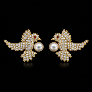 Pearl Bird Gemstone Gold Plated 925 Sterling <b>Silver</b> Handmade <b>Stud</b> <b>Earrings</b> For Women Girl Jewelry Wedding Gift - Product Image 1