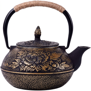 Tetera Oriental de Metal con Tapa y Asa, Diseño Floral, Olla para Agua - Product Image 1