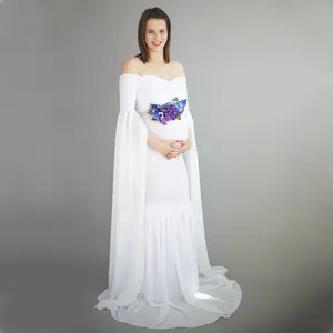 Grosir Baju Hamil Maxi Putih Wanita, Baju Bersalin Pemotretan untuk Ibu Hamil
