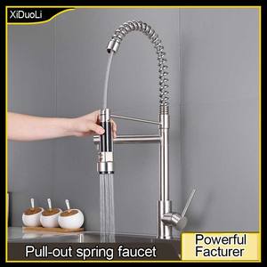 Robinet de cuisine froid et chaud rotatif à <span class=keywords><strong>double</strong></span> <span class=keywords><strong>sortie</strong></span> à ressort coulissant en acier inoxydable 304 - Product Image 2