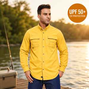 Chemise de pêche à la mouche OEM pour homme UPF50+ à manches longues avec cape arrière, trous de ventilation, plusieurs poches, pour activités de plein air, logo personnalisé - Product Image 1