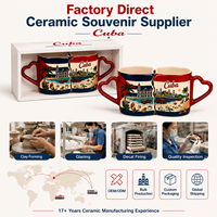 Juego de Tazas de Cerámica con Diseño de Recuerdo de Cuba, Tazas de Cerámica para Turistas con Asa en Forma de Corazón, Diseño Personalizado de Ciudades Globales, OEM, ODM, Venta al Por Mayor