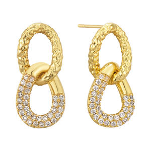 2024 luxe à la mode plaqué or cuivre Zircon boucles d'oreilles goutte géométrique Double couche cercle goujon balancent principalement en laiton - Product Image 5
