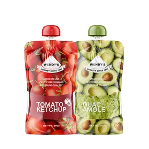 Sacchetti di plastica per imballaggio alimentare con stampa personalizzata bustina di Ketchup di pomodoro sacchetti con beccuccio per Ketchup Doypack