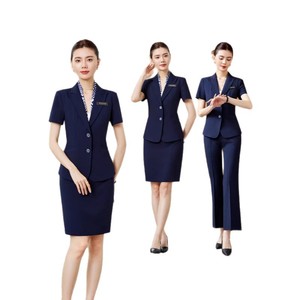 Summer Short Sleeve Women's Hotel Reception Uniforms Gray Skirt And Pants Set Professional Workwear For Office Commute - Product Image 5
