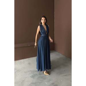 Robe décontractée vintage en Tencel bleu, taille empire, taille unique, doublure, taille unique (XS-XL), pour le jour et l'été, vente en gros - Product Image 4