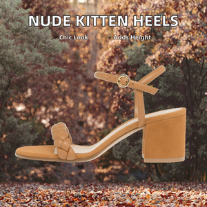 Sandales tressées élégantes pour femmes avec bout ouvert, talons bloc épais et bride à la cheville - pour l'été, l'automne, le printemps et les activités de plein air - Product Image 2