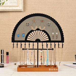 Jewelry Storage Rack With <b>Necklace</b> Display And Earring Holder Desktop Organizer For <b>Rings</b> Bracelets And <b>Necklaces</b> Wood Base - Product Image 1