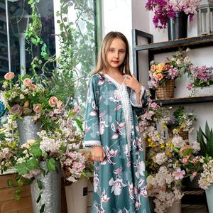 Abito Abaya musulmano stampato floreale Ramadan per ragazze islamiche per bambini manica lunga Dubai <span class=keywords><strong>turchia</strong></span> abito caftano abito da preghiera arabo - Product Image 2