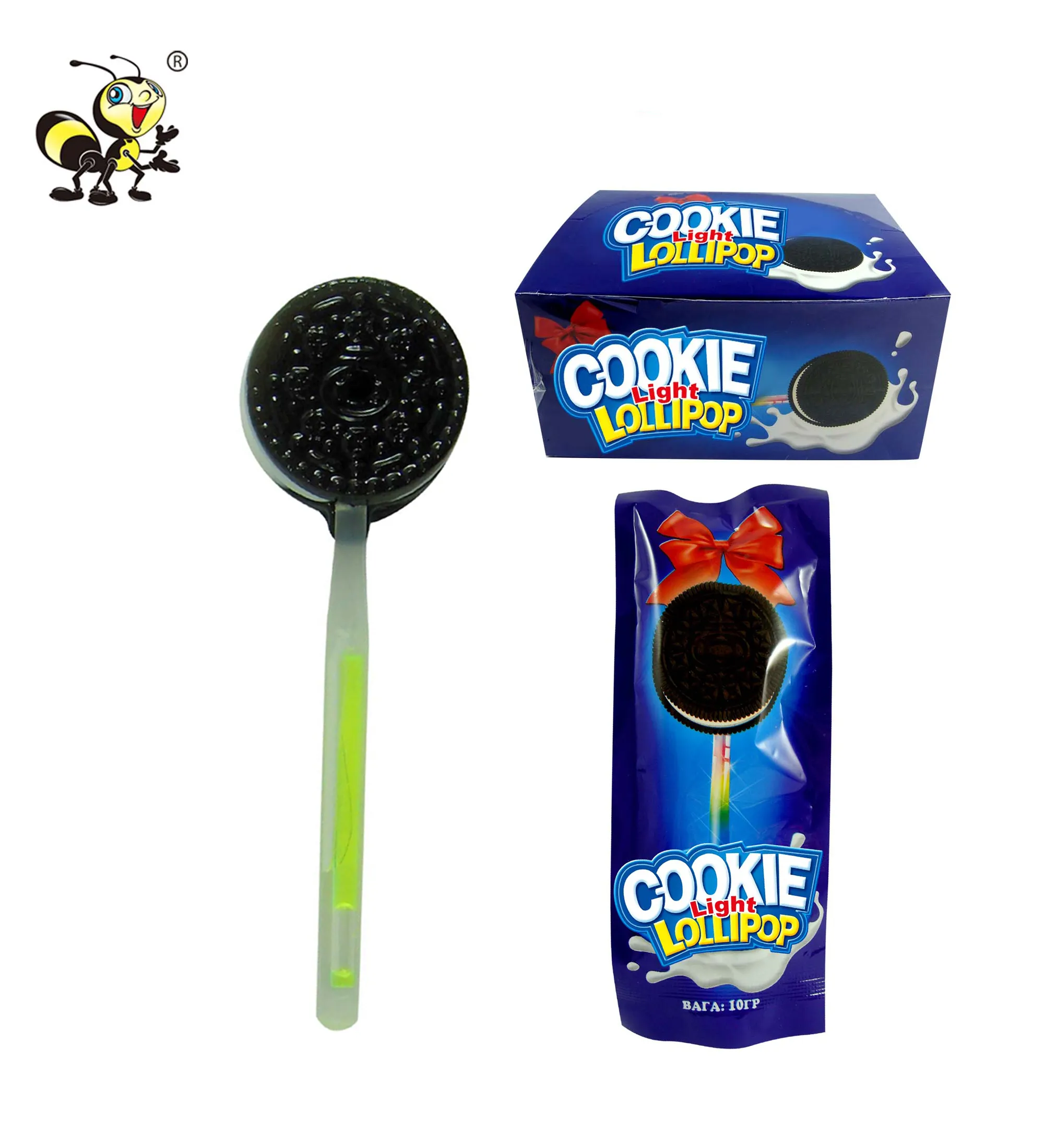 Nieuwe Zoete Product Heerlijke Fluorescerende Lollipop Oreo Cookie Lolly Met Glow Stick Glow Japanse Snoep
