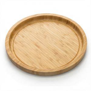 Plateau de service rond en bois |   Plateau décoratif en acacia naturel pour table basse, cuisine, salle à manger, petit-déjeuner, hôtel, restaurant - Product Image 1