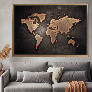 Copper World <b>Map</b> Canvas Print: Elegant Abstract Tempered Glass Wall Art,GOLD FRAMED CANVAS - Product Image 3