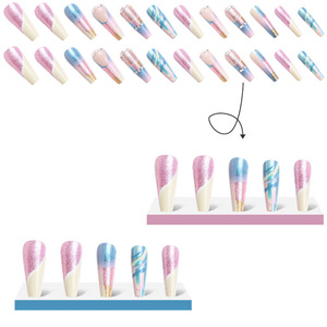 Faux ongles brillants réutilisables de luxe, courts, personnalisés, en acrylique, à coller, pour femme - Product Image 4