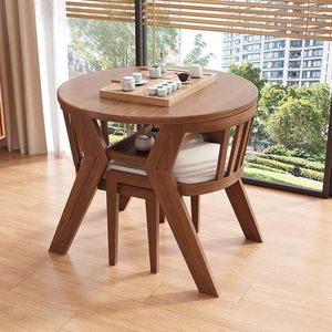 Juego <span class=keywords><strong>de</strong></span> Mesa y Sillas <span class=keywords><strong>de</strong></span> Comedor Redondas <span class=keywords><strong>de</strong></span> Madera, Modernas, Minimalistas, Ahorradoras <span class=keywords><strong>de</strong></span> Espacio, con Diseño Compacto para Cocina o Comedor - Product Image 1