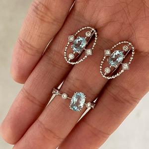 Ensemble de boucles d'oreilles en argent sterling S925 avec diamant bleu vintage, style médiéval du Danube, bijoux de mode de niche - Product Image 5