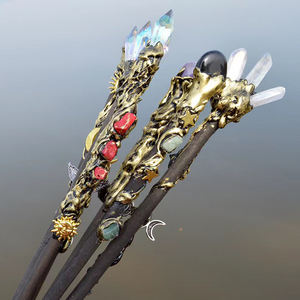 Baguette magique en cristal améthyste quartz rose, bâton de fée, artisanat soleil et lune, accessoires pour cadeaux, offre spéciale - Product Image 3