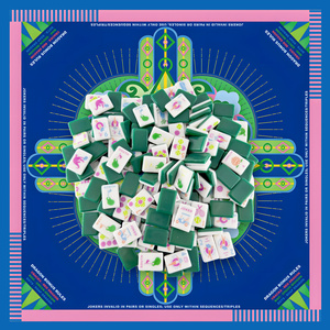 Set di Tessere per Mahjong Americano Verde Muschio con Tappetino Stampato Retrò Blu-Verde 800x800mm, Regole del Drago, Set da Poker Portatile - Product Image 1
