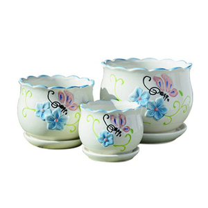 Lot de 3 pots de fleurs en céramique émaillée, style américain, motif poisson, peints à la main, mignons et abordables, vente en gros - Product Image 2