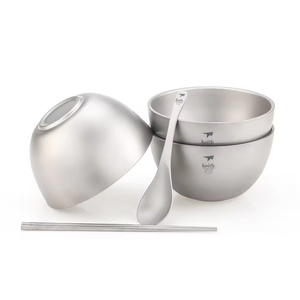 Bol à nouilles isotherme en titane personnalisé à double paroi, portable, rond, argenté, pour le camping et l'alpinisme - Product Image 5