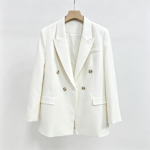 Blazer Blanco Cruzado para Mujer, Chaqueta de Manga Larga Tejida para Oficina y Negocios - Product Image 1