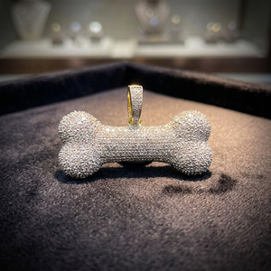 Colgante de Hueso de Perro con Diamante Moissanita de Corte Brillante Redondo en Plata 925, Estilo Hip Hop Personalizado, Regalo para Mascotas - Product Image 5