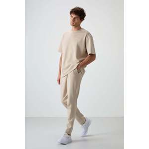 Ensemble de survêtement pour homme en coton beige, épais, doux, texturé, coupe ample, brodé - 85252 - Beige/beige - Product Image 3