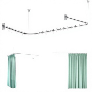 Tringle à rideau courte en L réglable à double tige à tension par ressort, 18-32 pouces, pour douche ou placard, sans perçage, en acier inoxydable - Product Image 2