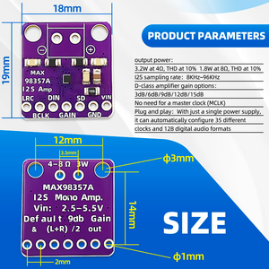MAX98357 I2S คลาส D แอมพลิฟายเออร์โมดูลบอร์ดถอดรหัส DAC ไม่มีฟิลเตอร์ดิจิตอลแอมป์เสียงสำหรับ ESP32 ราสเบอร์รี่ปี่ อาร์ดูโน่ - Product Image 2