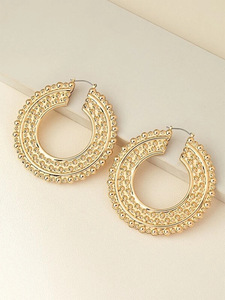 2024 Fashion Jewelry Exaggerated New Concave Convex Large Circle <strong>Earrings</strong> Hammered Flower Big Round <strong>Clip</strong> <strong>on</strong> <strong>Earrings</strong> Hoops - Product Image 4