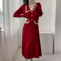 Robe en tricot élégante pour femmes, à manches longues, taille haute, unie, pour l'automne et l'hiver